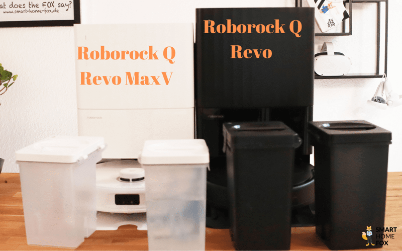 Станция Roborock Q Revo MaxV и Q Revo находятся рядом друг с другом.